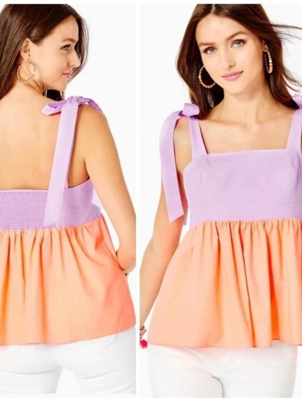 Lilly Pulitzer Lilac and Peach Tie-Shoulder Tank Top